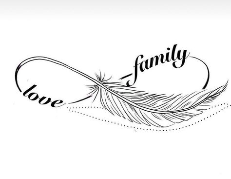 Infinity And Feather Tattoo, Feather Infinity Tattoo Design, Infinity Feather Tattoo Design, Infinity Tattoo Family, Family Name Tattoos, Dragon Tattoo Stencil, Pool Canopy, Infinity Tattoo With Feather, Cute Flower Drawing