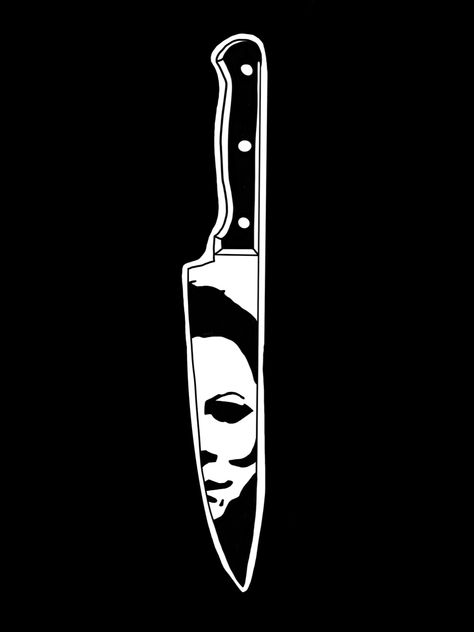 Easy Michael Myers Drawing, Michael Myers Knife Tattoo, Michael Myers Knife, Michael Myers Drawing, Michael Myers Tattoo, Knife Sticker, Michael Myers Art, Shirt Decals, 80s Art