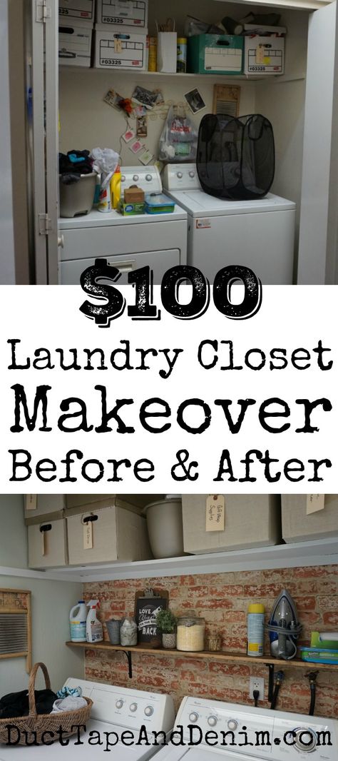 Closet Laundry Room Storage, Update Laundry Closet, Laundry In A Closet Ideas, Laundry Makeover Before And After, Diy Closet Laundry Room Ideas, Laundry Room Makeover Before And After, Diy Laundry Closet Makeover, Laundry Closet Diy, Organize Laundry Closet