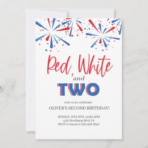 Red White And Two Birthday Invitations, Red White And 2 Birthday, Red White And Two Birthday, Red White And Two, Two Birthday, America Birthday, Golden Birthday, Second Birthday, 2nd Birthday Parties