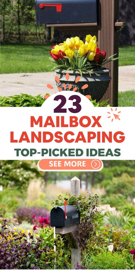 Explore unique ways to upgrade your mailbox with our inventive ideas for mailbox landscaping. Elevate your curb appeal by incorporating a mix of plants and flowers around your mailbox, creating a charming focal point in your outdoor space. Whether you prefer elegant vines or vibrant blooms, our suggestions will infuse color and character into your garden. These suggestions can be customized to suit any garden size and style, ensuring a personalized touch that complements your home. Flower Mailbox Ideas, Decorated Mailboxes Ideas, Fall Mailbox Landscaping, Flowers Around Mailbox Ideas, Mailbox Landscaping Curb Appeal, Mailbox Plants, Mailbox Landscaping Ideas, Succulent Outdoor, Mailbox Garden