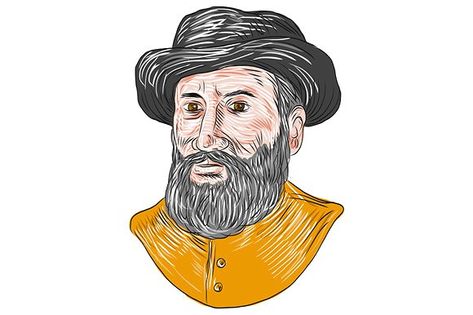 Ferdinand Magellan Bust Drawing - Illustrations.  Drawing sketch style illustration of Ferdinand Magellan aka Fernando de Magallanes,a Portuguese explorer who organised the Spanish expedition to the East Indies from 1519 to 1522, resulting in the first circumnavigation of the Earth bust viewed from front set on isolated white background. #illustration #FerdinandMagellan Magellan Drawing, Bust Drawing, Ferdinand Magellan, Retro Illustrations, East Indies, Sketch Style, Retro Illustration, Freelance Illustrator, Art Pages