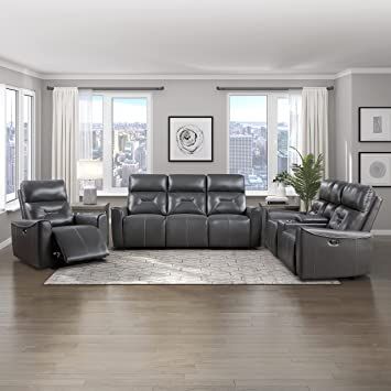 LEXICON Kittredge 3-Piece Wall-Hugger Power Reclining Living Room Set, Dark Gray Dark Gray Living Room, Grey Reclining Sofa, Reclining Sofa Living Room, Grey Recliner, Gray Living Room, Recliner Couch, Living Room Recliner, Living Room Set, Home Upgrades