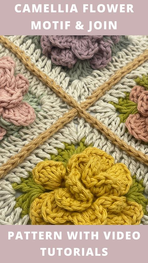 close up of a section of crochet blanket made with cotton 3d flowers Granny Square 3d Flower, 3d Crochet Granny Squares, 3d Flower Granny Square, 3d Granny Square Pattern, Granny Square Pattern Free, Plaid Crochet, Granny Square Tutorial, Flower Granny Square, Flower Blanket