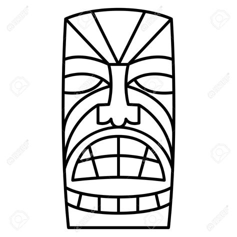 Tiki Drawing Easy, Tiki Mask Drawing, Mascaras Tiki, Tiki Drawing, Tiki Idol, Totem Tiki, Tiki Faces, Hawaii Theme, Pvc Pipe Crafts