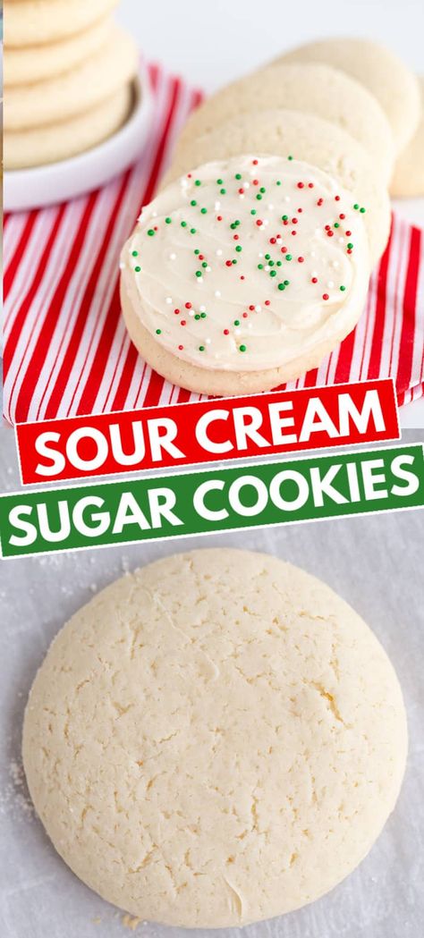 Favourite Christmas Cookies, Soft Sour Cream Cookies, Soft And Fluffy Sugar Cookies, Soft Fluffy Sugar Cookie Recipe, Soft Sour Cream Sugar Cookie Recipe, Fluffy Christmas Cookies, Soft Sour Cream Sugar Cookies, Sour Cream Cutout Cookies, Sour Cream Sugar Cookie Recipe