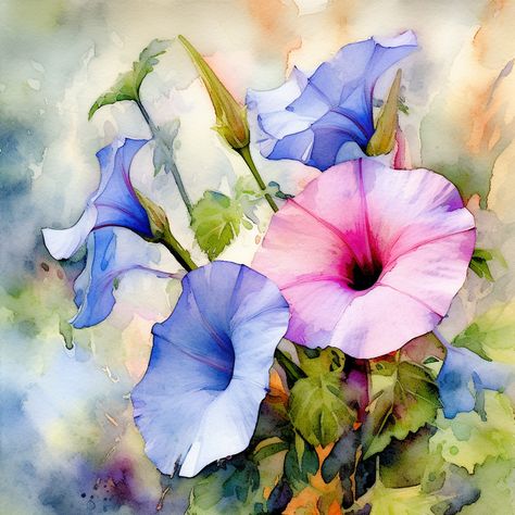 Watercolor_Morning_Glory_colorful_Sublimation_ How To Paint Morning Glory Flowers, Watercolour Morning Glory, Watercolor Morning Glory, Morning Glory Watercolor, Morning Glory Painting, Negative Watercolor, Negative Painting, Blue Morning Glory, Artistic Ideas