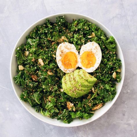 Kale Salad with Lemon Miso Dressing — Kale Me Maybe Kale Egg Salad, Miso Kale, Miso Salad, Sesame Recipes, Boiled Egg Salad, Red Miso, Salad With Lemon, Miso Paste, Kale Leaves