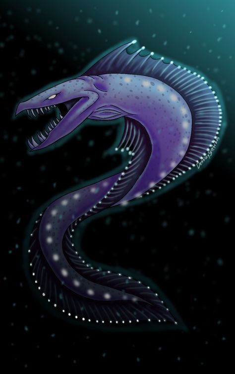 Deep Sea Creature Digital Drawing Eel Creature Design, Electric Eel Drawing, Deep Sea Eel, Deep Sea Dragon Fish, Eel Mermaid Art, Eel Monster Art, Pokemon Song, Electric Eel, Night Circus