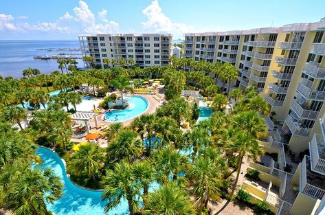 A list of the hotels with lazy rivers right by their doorstep in Destin, Florida, USA. Destin Florida Vacation, Fort Walton Beach Florida, Okaloosa Island, Destin Hotels, Florida Hotels, Resort Pools, Fort Walton Beach, Destin Florida, Best Resorts