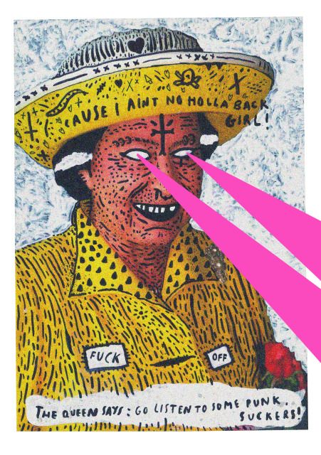 The Punk Queen of England with Laser Beam Eyes, Graphic Illustration,  by Wasted Rita. Wasted Rita, Kollage Konst, Punk Illustration, Mode Pop, Polish Poster, Punk Poster, Arte Punk, Punk Art, Art Brut