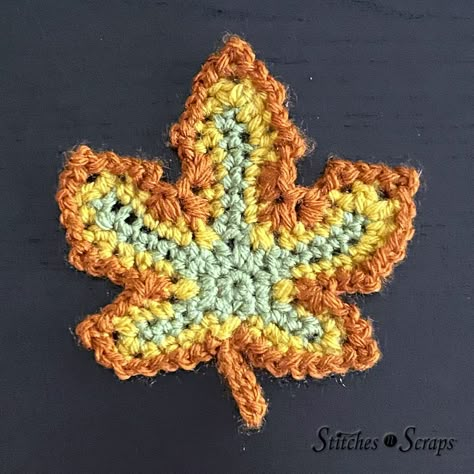 Welcome fall with this iconic, crochet sugar maple leaf pattern! Make leaves of all different sizes and textures by switching up your yarn and hook. #Crochet #SugarMaple #Maple #Leaf #FallLeaves Crochet Fall Leaf Applique, Crochet Maple Leaves Free Pattern, Maple Leaf Granny Square Crochet, Crochet Fall Leaf Free Pattern, Autumn Leaf Crochet, Crochet Leaf Patterns Free, Easy Crochet Leaf, Crochet Autumn Leaves, Crochet Maple Leaf Pattern Free