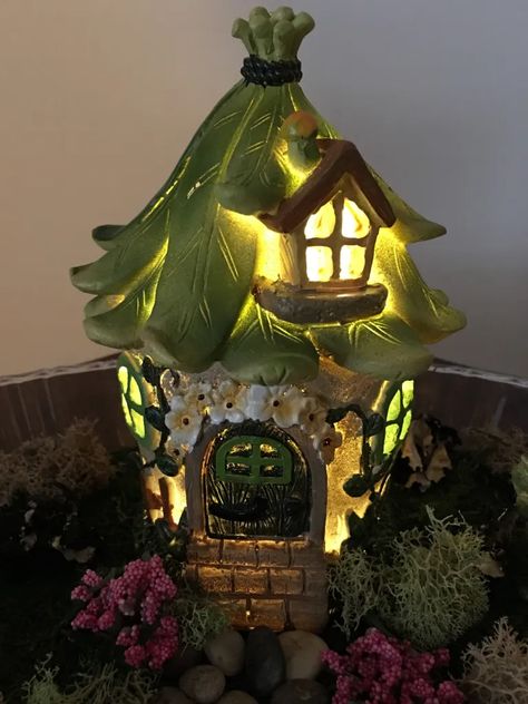 Fairy House Lamp, Bottle Fairy House, Fairy House Lantern, Ceramic Houses Pottery, Clay Fairy Garden, Patio Garden Bed, Wedding Dress Garden, Tropical Garden Party, Garden Wedding Dress