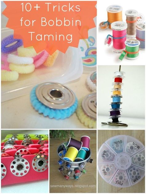 Let's talk bobbin storage!! Keep your bobbins from taking over your sewing space. Here are 10 tricks to keep them under control and not all tangled up. Free Quilt Tutorials, Bobbin Storage, Sewing Spaces, Sewing Room Organization, Sewing Space, Sewing Rooms, Sewing Organization, Quilting Tips, Free Quilting