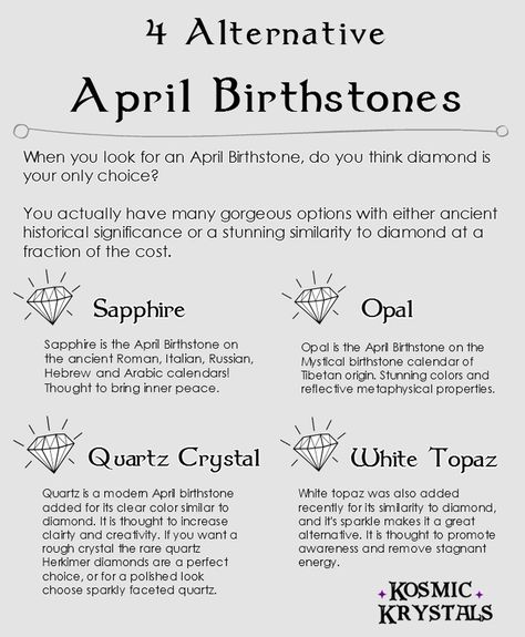 Four Alternative April Birthstones: Stunning Options Besides Diamonds - Kosmic Krystals April Magick, April Birth Stone, April Gemstone, Topaz Meaning, Birthstones Meanings, April Stone, Crystal Healing Chart, April Birthstone Jewelry, Zodiac Stuff