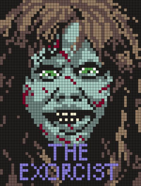 The Exorcist Poster Perler Bead Pattern / Bead Sprite Horror Grid Pattern, Horror Movie Perler Beads, The Exorcist Poster, Exorcist Poster, Embroidery Kawaii, Kawaii Quotes, Viking Pagan, Poster Square, I Love Halloween