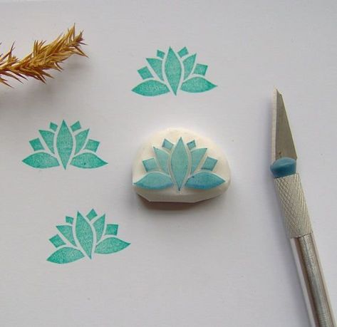 Yoga Crafts, Waterlily Flower, Homemade Stamps, Postcards Diy, Kids Stamps, Yoga Lotus, Hand Carved Rubber, Business Stamps, Postcard Stamps