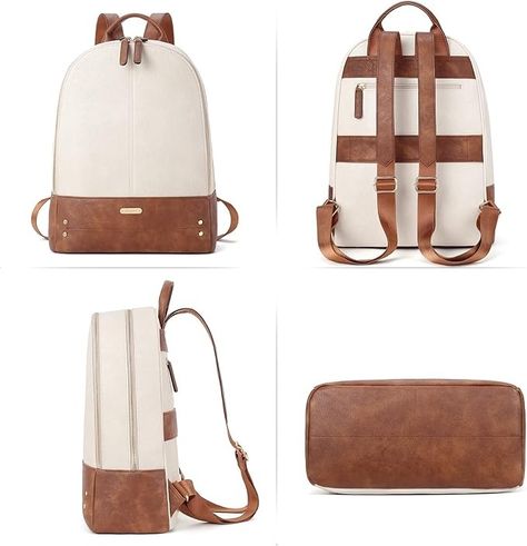 Amazon.com: CLUCI Womens Laptop Backpack Leather 15.6 Inch Computer Backpack Large Travel Daypack Business Vintage Bag Embossed Off-white with Brown : Electronics Laptop Bag Design Ideas, Production Ideas, Professional Backpack, Elegant Backpacks, Womens Work Bag, Everyday Bag Essentials, Pretty Purses, Backpack Design, Vintage Leather Backpack