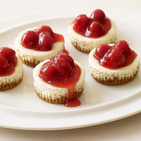 Cherry Cheesecakes | Recipes | WW USA Mini Cherry Cheesecakes, Cherry Cheesecake Recipe, Mini Cheesecake Recipes, Ww Desserts, Cherry Cheesecake, Weight Watchers Desserts, Cheesecake Bites, Mini Cheesecakes, Brunch Ideas