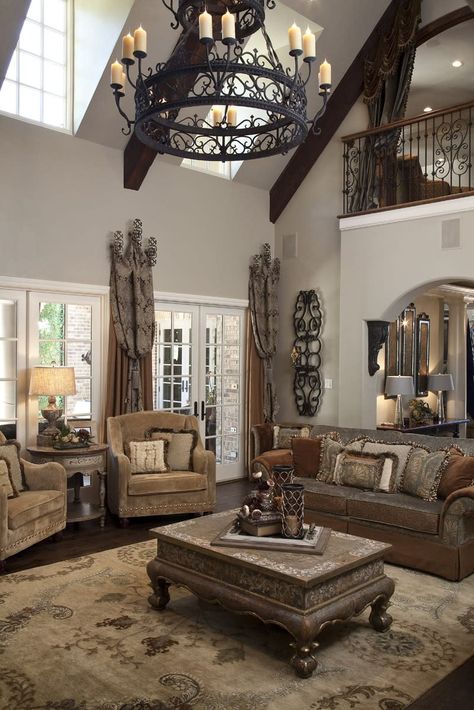 Interior Design and Custom Fabrics in Fort Worth | High End Interior Designers | Grandeur Design Tuscan Decorating Living Room, Tuscan Living Rooms, Style Toscan, Mediterranean Living Rooms, Curtains Design, Mediterranean Living Room, Mediterranean Interior, Mediterranean Living, Warm Home Decor