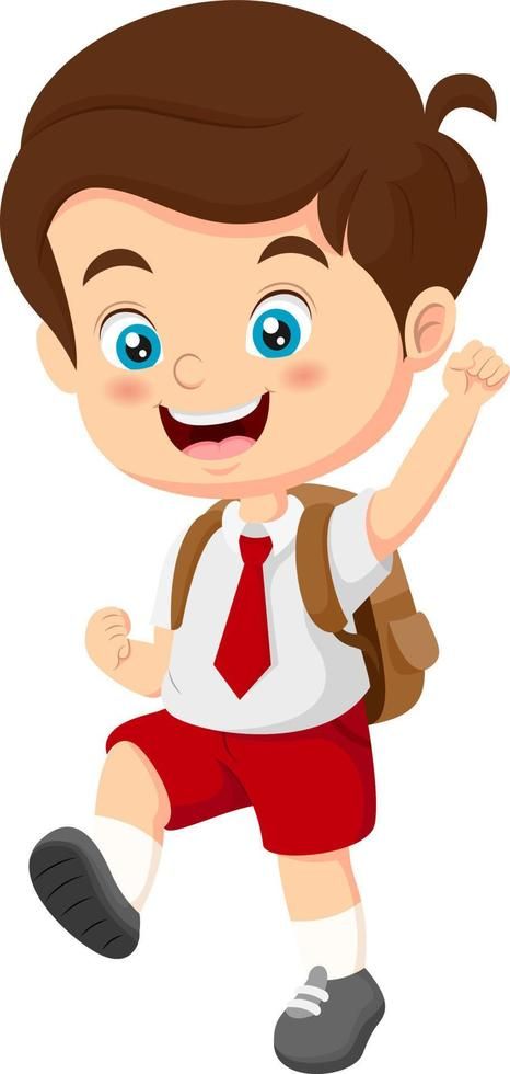 Cute Indonesian elementary school boy wearing red and white uniform go to school Boy Clipart, White Uniform, Kids Uniforms, Happy New Years Eve, Boy Drawing, School Dresses, Go To School, Children Book, Silly Images