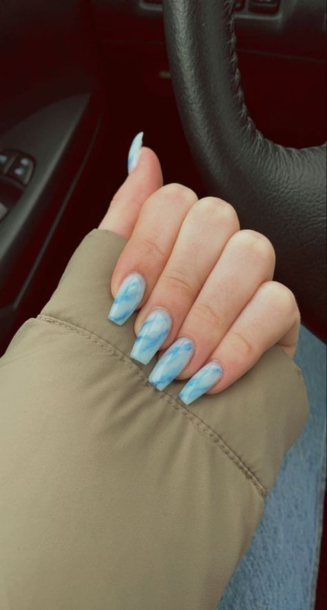 Blue Marble Nails, Nail Designs For 2023, The Best Nail Designs, Marble Acrylic Nails, Acrylic Nail Designs Coffin, Best Nail Designs, Fake Nail Tips, Spring Break Nails, Baby Blue Nails