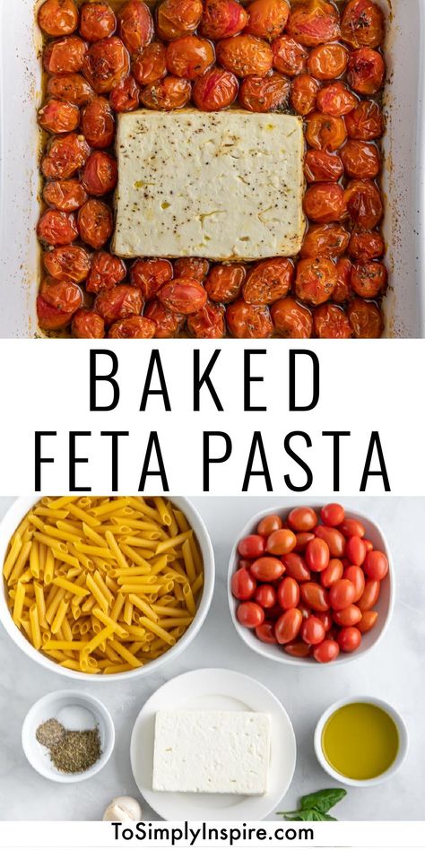 Feta Cheese Tomato Pasta Tiktok, Baked Feta Pasta Tiktok, Tick Tock Tomato Feta Pasta, Viral Feta And Tomato Pasta, Feta Tomato Spinach Pasta Bake, Feta Tomato Pasta Recipe, Cherry Tomato Feta Pasta Baked, Feta Pasta No Tomato, Baked Feta Tomato Pasta