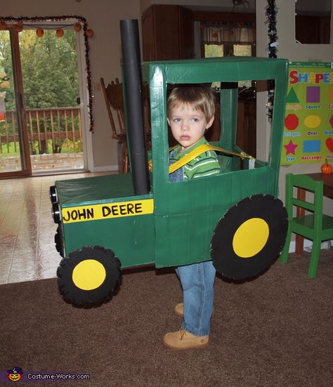 Jackie: My 2 yr old son is wearing the costume. He is obsessed with tractors!! so when he said told me he wanted to be a tractor for Halloween I was... Tractor Costume, Farmer Halloween Costume, Farmer Halloween, Farmer Costume, Halloween Costumes 2014, Costume Works, John Deere Tractor, Scary Halloween Costumes, Halloween Costume Contest