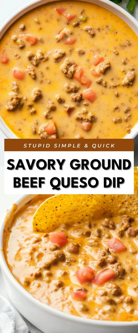 Image for Savory Ground Beef Queso Dip Beef Crumble Recipes, Ground Beef Queso Dip, Ground Beef Queso, Beef Queso Dip, Creamy Ground Beef, Best Ground Beef Recipes, Milk Processing, Queso Recipe, Keto Beef Recipes