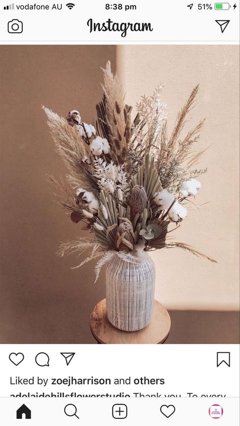 Boho Vase Arrangement, Dried Flower Arrangements Home Decor, Flower Arrangements Home Decor, Diy Dried Flower Arrangement, Flower Arrangements Home, Cotton Bouquet, Silk Arrangements, Diy Living Room Decor, Flower Vase Arrangements