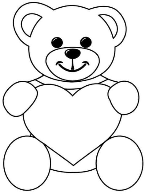 How To Draw A Heart, How To Draw Bear, Cute Heart Drawings, Teddy Bear Coloring Pages, Teddy Bear Drawing, Teddy Bear Crafts, Heart Coloring Pages, Bunny Coloring Pages, Bear Coloring Pages