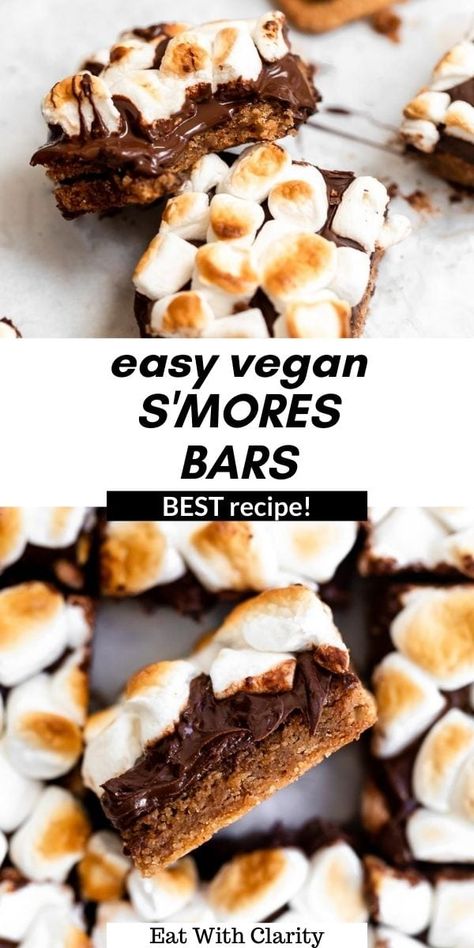 Smores Bar Recipe, Vegan Smores, S Mores Bars, Vegan Marshmallows, Cookie Base, S'mores Bar, S'mores, Cereal Recipes, Graham Cracker Crust