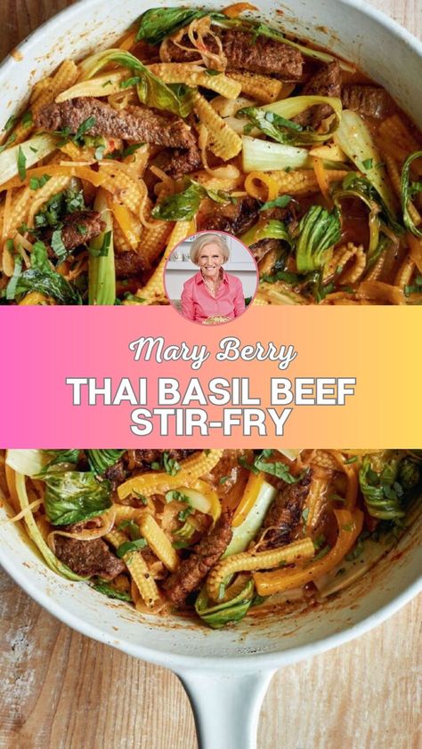 Mary Berry Thai Basil Beef Stir-fry Mary Berry Recipes, Creamy Coconut Sauce, Basil Beef, Thai Basil Beef, Beef Stir Fry Recipes, Mary Berry Recipe, Thai Curry Paste, Rump Steak, Berry Recipes