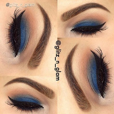 Beautiful blue smokey eye. Makeup Charts, Blue Smokey Eye, Beautiful Eyeshadow, Blue Lehenga, Winged Liner, Day Makeup, Eyeshadow Tutorial, Dress Makeup, Blue Eye Makeup