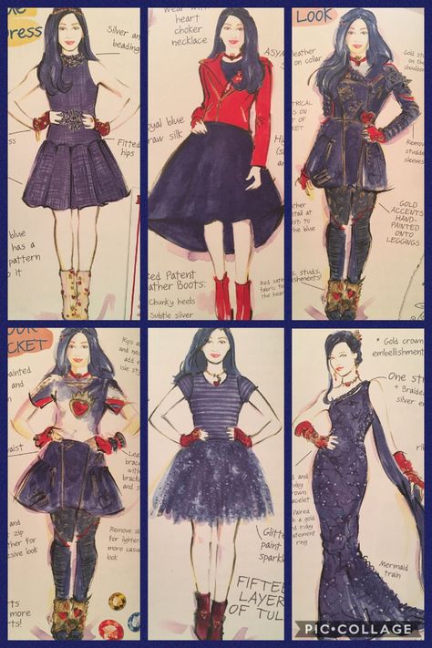 Evie's Descendants 2 evolution (outfits designed by Evie) Descendants Fashion, Disney Descendants Costume, Evie Costume, Evie Descendants, Descendants Costumes, Disney Descendants Movie, Descendants Characters, Disney Descendants 3, Disney Channel Descendants