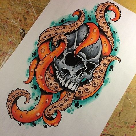 Skull Octopus Tattoo, Octopus Tattoo Designs, Tentacle Tattoo, Octopus Tattoo Sleeve, Squid Tattoo, Octopus Illustration, Octopus Tattoo Design, Octopus Tattoos, Crow Skull