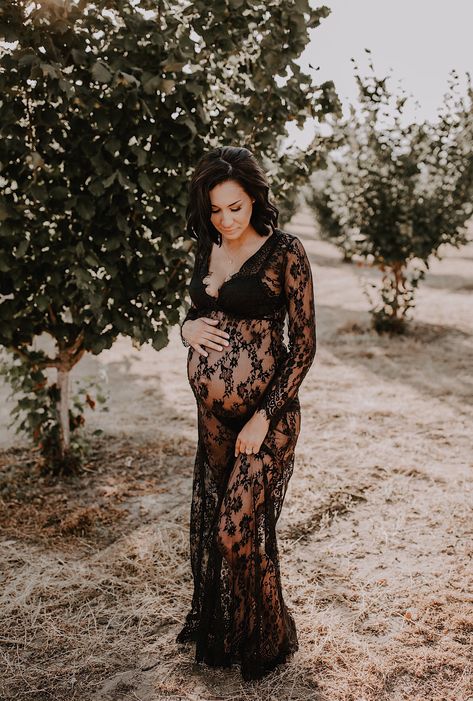 Black Lace Dress Maternity Pictures, Black Lace Maternity Shoot, Rocker Maternity Shoot, Black Lace Maternity Dress Photography, Goth Maternity Shoot, Black Maternity Dress Photoshoot, Black Dress Maternity Pictures, Moody Maternity Shoot, Boho Maternity Outfits