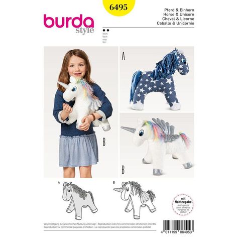 Purchase Burda Burda Style Pattern B6495 Stuffed Animal Horse and read its pattern reviews. Find other Crafts, sewing patterns... Burda Sewing Patterns, Burda Patterns, Crafts Sewing Patterns, Animal Sewing Patterns, Sewing Stuffed Animals, Horse Pattern, Unicorn Toys, Teddy Bear Pattern, Burda Style