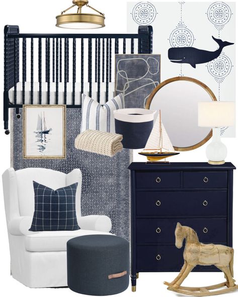 Nursery With Navy Crib, Navy Nursery Furniture, Baby Boy Nursery Mood Board, Baby Boy Room Decor Ideas, Textile Portfolio, Nursery Inspiration Boy, Navy Nursery Boy, Navy Blue Nursery, Blue Nursery Boy