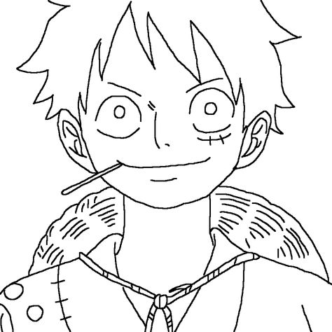 Luffy ပုံဆွဲနည်း, Anime Line Drawing, Anime Luffy Drawing, One Piece Simple Drawing, Luffy Simple Drawing, Luffy Outline, Luffy Sketch Easy, One Piece Desenho Facil, One Piece Drawing Luffy