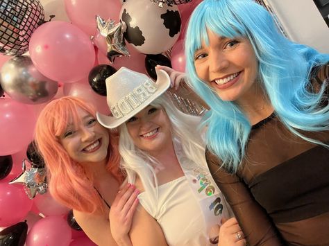 8 Pcs 12" Party Wigs Long Wavy Wig Pink Light Blue White Purple Wig Shoulder Length Wigs with Bangs Curly Cosplay Wig Colorful Costume Wigs for Girl Women Bachelorette Unicorn Party Favors Christmas Found the cutest pastel wigs for our space cowgirl bach party theme! Link below. #spacecowgirl #bachelorette #nashbash #bride #pastelwigs Colorful Wigs Bachelorette Party, Blue Wig Costume, Pastel Wigs, Shoulder Length Wigs, Blue Wig With Bangs, Denim Blue Wig, Colorful Costume, Party Favors Christmas, Pastel Wig