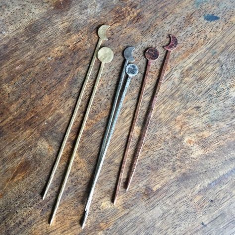 Moon phase hair sticks copper crescent moon and full moon hair pins lunar Jewelry moon hair accessor Crone Fashion, Moon Hair Stick, Butte Mt, Lunar Jewelry, Moon Hair, Beach Jewelry Boho, Medical Jewelry, Signet Rings, No Eyeliner Makeup