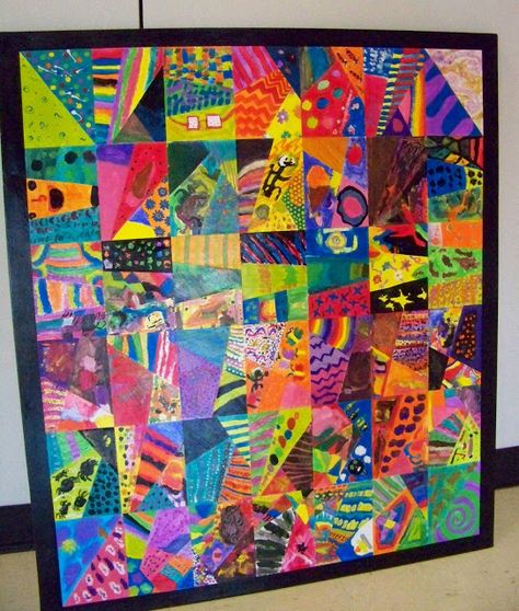 Collaborative Abstract Quilt Mural - Our Contemporary Painted Quilt Blocks {tutorial} Art Auction Projects, Abstract Mural, Classe D'art, Group Art Projects, Class Art Projects, Art Fundraiser, Collaborative Art Projects, 3rd Grade Art, Classroom Art Projects