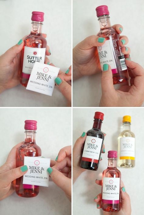 DIY mini-wine bottle wedding favors with FREE label downloads!: Bottle Wedding Favors, Wine Bottle Wedding Favors, Mini Wine Bottle Favors, Wine Bottle Favors, Wedding Wine Bottles, Favors Ideas, Mini Wine Bottles, Wedding Bottles, Wine Bottle Diy Crafts