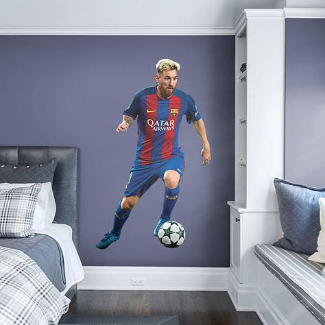 Lionel Messi Messi Life, Cool Bedrooms For Boys, Soccer Room, Football Bedroom, Sports Nursery, Ronaldo Football, Custom Wall Decals, Bedroom Pictures, Boys Bedroom Decor