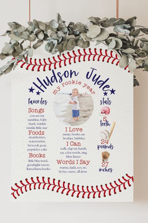 Diy Rookie Of The Year Party, Baseball First Birthday Party Ideas, One Year Old Baseball Theme Party, My Rookie Year First Birthday, Rookie Of The Year, Rookie Of The Year First Birthday Food, Rookie Of The Year First Birthday Decor, Rookie Year Birthday Party, Rookie Year First Birthday