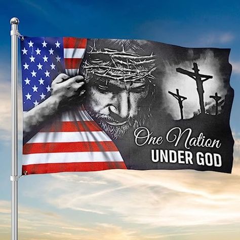 The ideal way to show your patriotism on July 4, Labor Day, or any other day you want to celebrate America. It features traditional patriotic symbols including a Christian cross, Old Glory, and the U.S. bald eagle to add that patriotism to your area. 
July 4 One Nation Under God Art Decoration For Wall, Porch, Yard. This post may contain affiliate links, which means I may receive a small commission, at no cost to you, if you make a purchase. Jesus Decor, Decoration For Wall, Christian Flag, Patriotic Symbols, Banner Online, Independence Day Flag, Cross Flag, Holiday Banner, Sea To Shining Sea