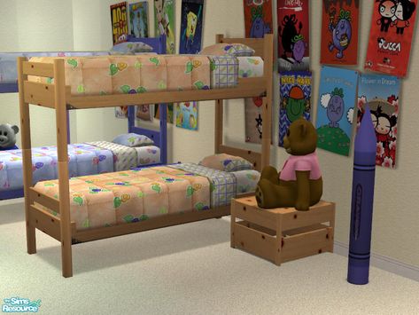 The Sims Resource - Bunk bed Orange - #314291 Sims 4 Loft, 4 Bunk Beds, Toddler Bunk Beds, Bed Images, Student Room, Orange Bedding, Toddler Chair, Top Bunk, Boho Furniture