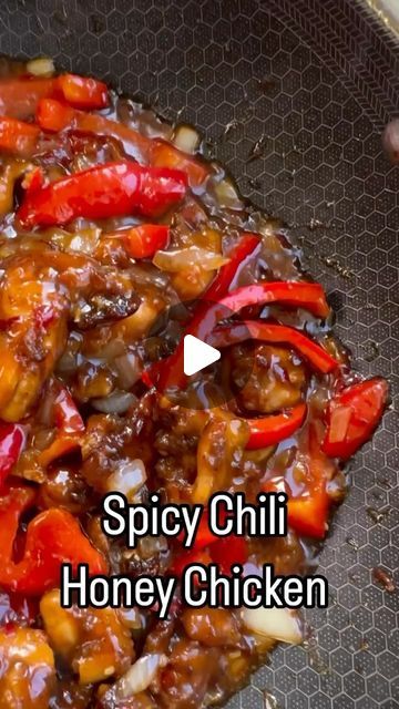 Jane Miracle on Instagram: "Spicy Chili Honey Chicken  Better than take out  Sauce :  1. 8 teaspoons dark soy sauce  2. 4 tablespoons honey  3. 3 tablespoons sweet chili sauce  4. 2 tablespoons sriracha sauce  5. 1 teaspoon chili flakes  6. 1 teaspoon corn starch  7. 1 tablespoon water   1. 1.5-2 pounds - 5-6 chicken thighs  2. 2 teaspoons sambal chili sauce  3. 1 tablespoon sriracha sauce  4. 1 tablespoon chili powder  5. 1/4 cup low sodium soy sauce  6. 1/2 cup corn starch   1. One red bell pepper sliced  2. 1/2 onion diced  3. 8-10 garlic minced  4. 1 tablespoon ginger minced- optional  5. Garnish - cilantro- optional   1. Put all sauce ingredients into a bowl mix and set aside.  2. Cut chicken thighs into small pieces.  3. Add all chicken seasoning and cornstarch.  4. Slice onions, gar Chili Honey Chicken, Chili Honey, Homemade Chinese Food, Dark Soy Sauce, Spicy Chicken Recipes, Chinese Cooking Recipes, Tasty Recipes Videos, Honey Chicken, Sriracha Sauce