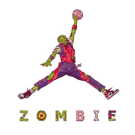 The Icon, legend and undead GOAT. Right on time for Halloween, this illustration of zombie Michael Jordan as the Jumpman logo is ghoulishly good. Halloween Jordans, Zombie Logo, Hiking Logo, Michael Jordan Art, Jordan Logo Wallpaper, Logo Wallpaper Hd, Jordan Logo, Jumpman Logo, Black Cartoon Characters